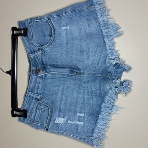 Jean Shorts with Frayed Hemline